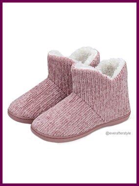 Chenille Plush Lined Slip-On Bootie Slippers with Memory Foam